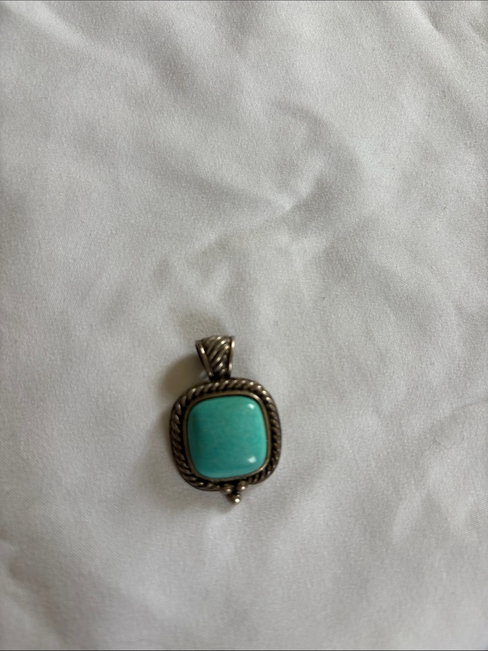 Vintage Sterling-Style Turquoise Square Pendant Necklace - Blue Green